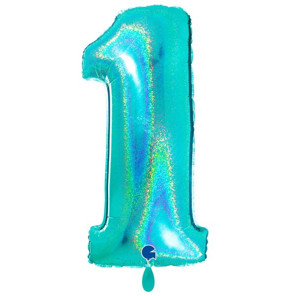 XXL &ndash; Zahlenballon 1 &ndash; Glitter Holographic Tiffany