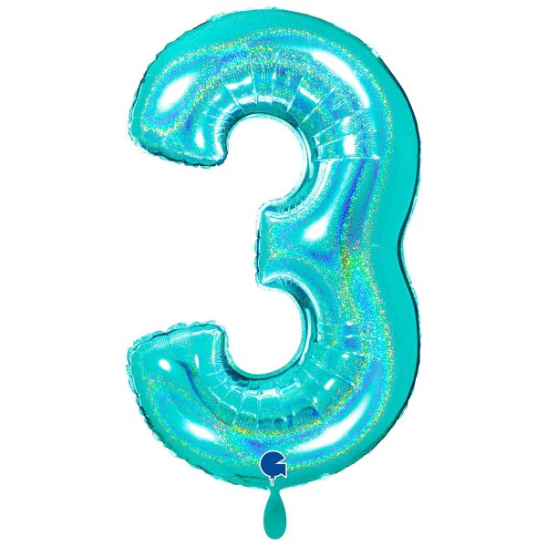 XXL &ndash; Zahlenballon 3 &ndash; Glitter Holographic Tiffany