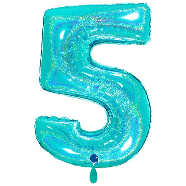 XXL &ndash; Zahlenballon 5 &ndash; Glitter Holographic Tiffany