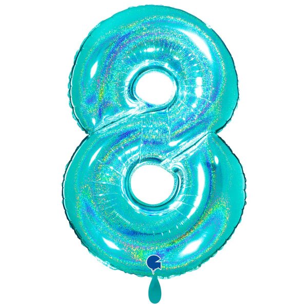 XXL &ndash; Zahlenballon 8 &ndash; Glitter Holographic Tiffany