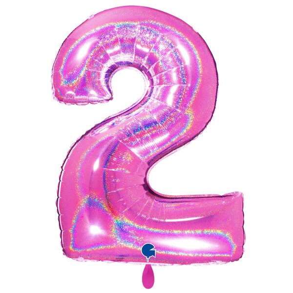 XXL &ndash; Zahlenballon 2 &ndash; Glitter Holographic Fuxia