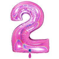 XXL &ndash; Zahlenballon 2 &ndash; Glitter Holographic Fuxia