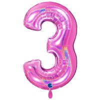 XXL &ndash; Zahlenballon 3 &ndash; Glitter Holographic Fuxia