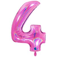 XXL &ndash; Zahlenballon 4 &ndash; Glitter Holographic Fuxia