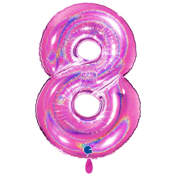 XXL &ndash; Zahlenballon 8 &ndash; Glitter Holographic Fuxia