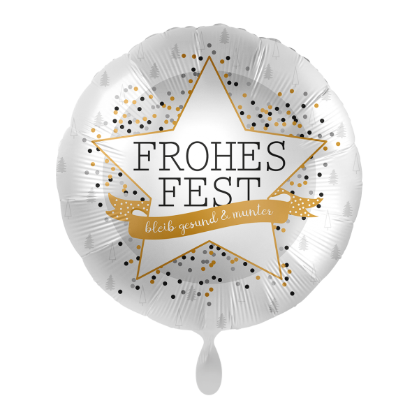 Premioloon Folienballon Frohes Fest – Weihnachtsstern, 43 cm, Weiß/Gold