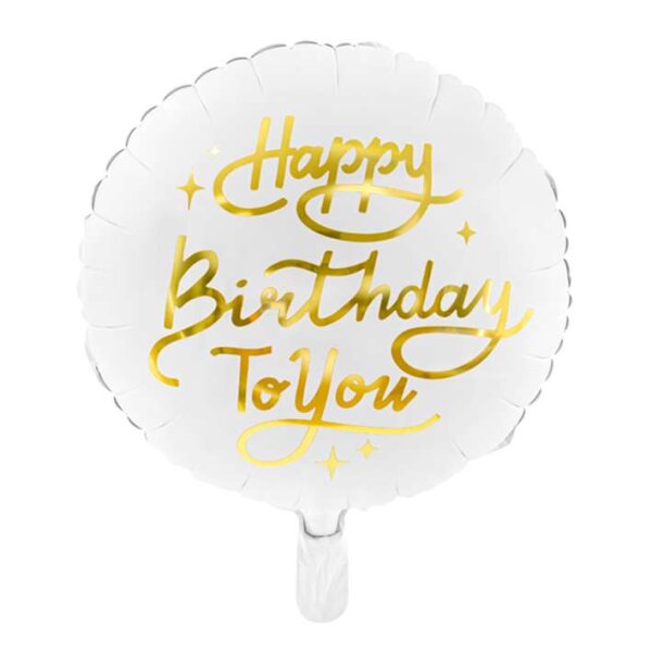 PartyDeco Folienballon Happy Birthday To You 45 cm – Weiß/Gold