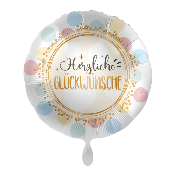 Premioloon Folienballon 43 cm „Herzliche Glückwünsche“ – Birthday Rainbow Dots