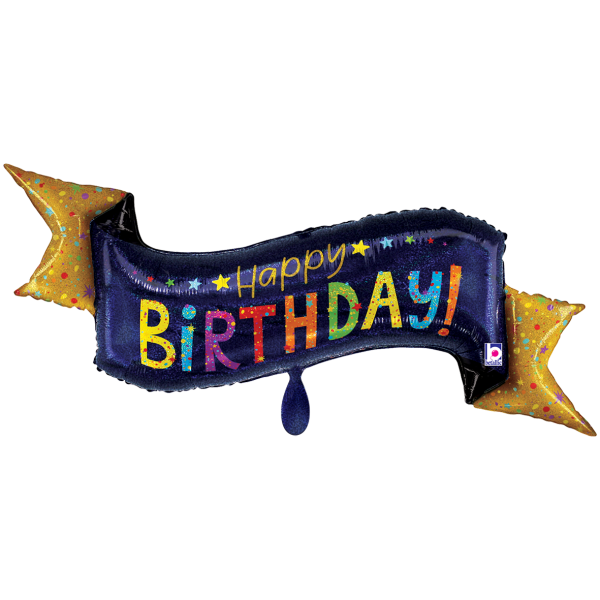 Grabo Folienballon XXL „Happy Birthday“ Banner, 114 × 38 cm – Navy