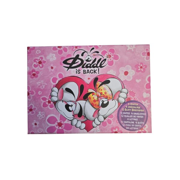 Diddl Briefpapier-Set &bdquo;Diddle is Back!&ldquo; &ndash; Rosa Blumenmotiv