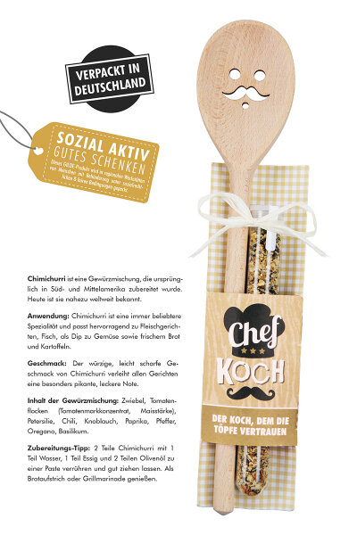 GILDE Kochlöffel „Chefkoch – Der Koch, dem die Töpfe vertrauen“ mit Chimichurri-Gewürzmischung