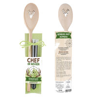 GILDE Kochlöffel „Chef im Revier!“ mit Hirschmotiv & 50 g schwarzem Salz