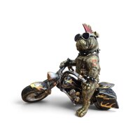 Dekofigur Bulldogge auf Motorrad 35 cm antikgold