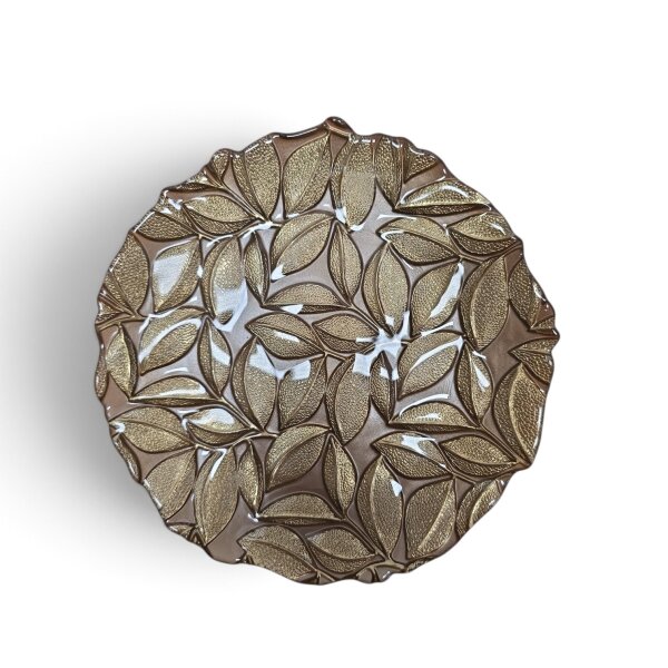 Glasteller mit Bl&auml;tterrelief Gold-Braun 21 cm