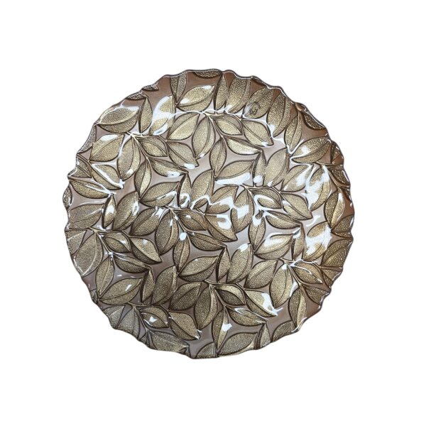 Glasteller mit Bl&auml;tterrelief Gold-Braun 28 cm