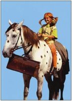 Pippi Langstrumpf reitet auf Pferd "Kleiner Onkel"