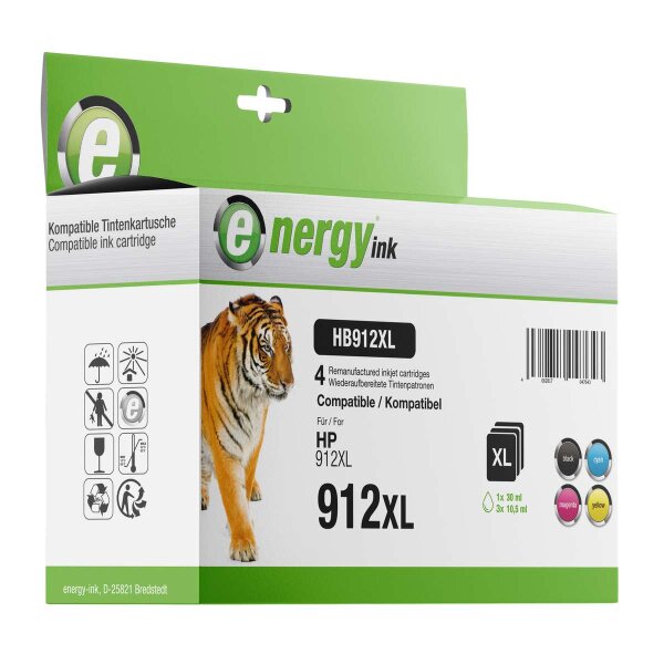 energy ink Multipack HB912XL ersetzt HP 912 XL bk/c/m/y