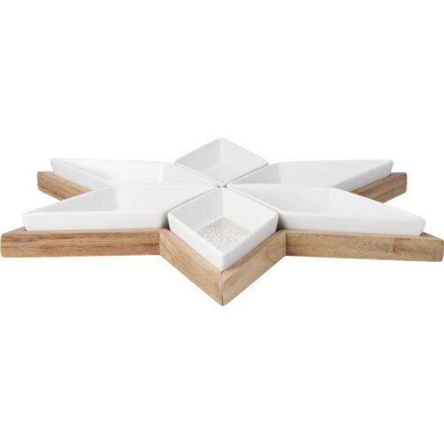 Räder Design Schalen Sterne 7er-Set – Porzellan-Schalen mit Akazienholz-Tablett, 40 cm