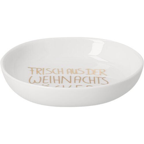 räder Weihnachtsschälchen „Frisch aus der Weihnachtsbäckerei“, Ø 10,5 cm – Weiß/Gold