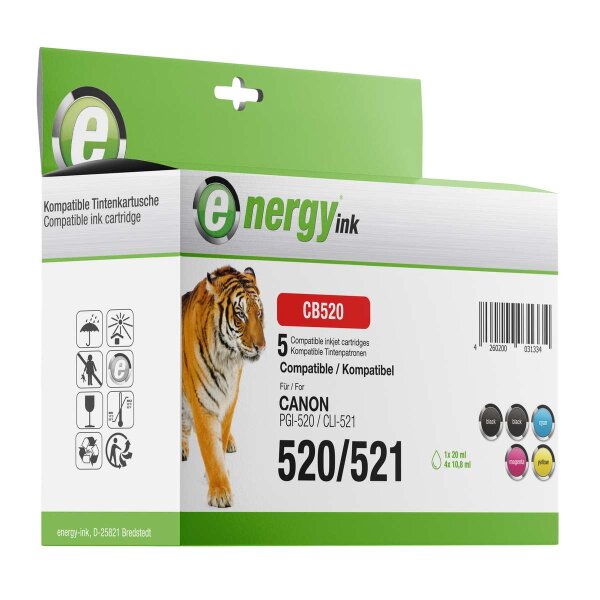 energy ink Multipack CB520 ersetzt Canon PGI-520BK / CLI-521 BK/C/M/Y