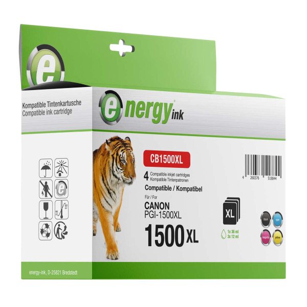 energy ink Multipack CB1500XL ersetzt Canon PGI-1500 XL BK/C/M/Y