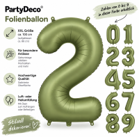 PartyDeco Folienballon XXL Zahlen 0–9, 86 cm, Olive