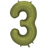 PartyDeco Folienballon XXL Zahl 3, 86 cm, Olive