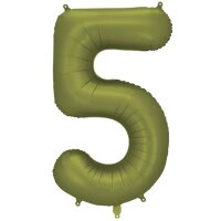 PartyDeco Folienballon XXL Zahl 5, 86 cm, Olive