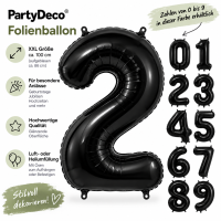 PartyDeco Folienballon XXL Zahlen 0–9, 86 cm, Schwarz