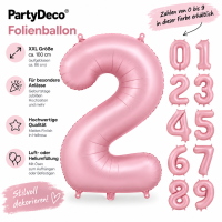 PartyDeco Folienballon XXL Zahlen 0–9, 86 cm, Hellrosa