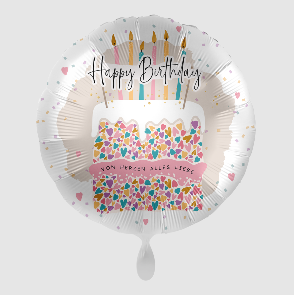 Premioloon Folienballon 43 cm „Happy Birthday – Von Herzen alles Liebe“ – Colourful Cake