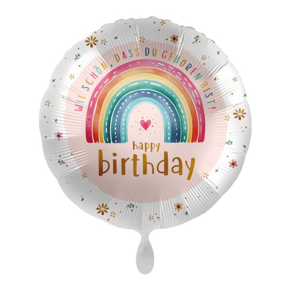 Premioloon Folienballon 43 cm „Wie schön, dass du geboren bist!“ – Dotty Rainbow Birthday
