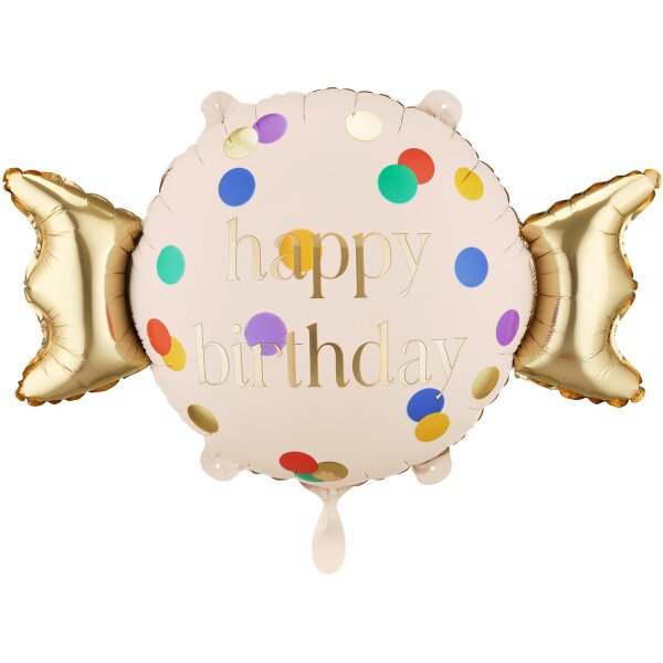 PartyDeco Folienballon Bonbon „Happy Birthday“, 61 × 37 cm