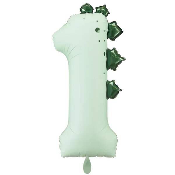 PartyDeco Folienballon XXL Zahl 1 Dinosaurier, 92 cm