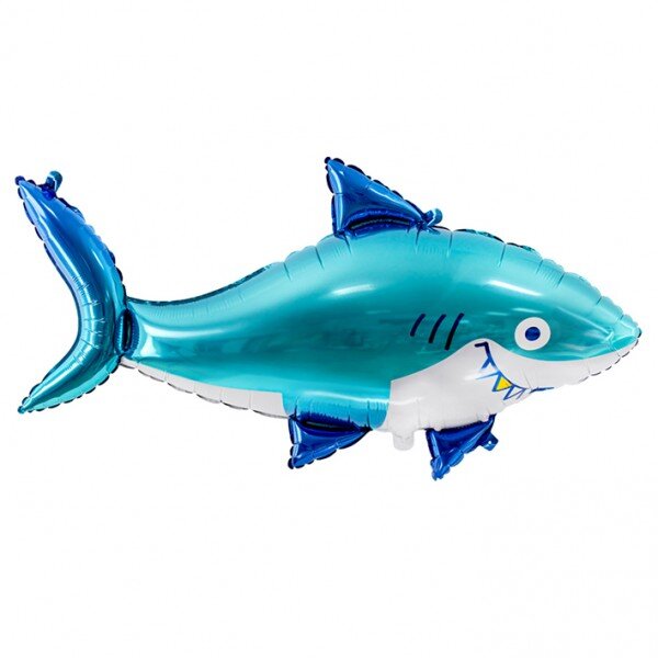 PartyDeco Folienballon XXL Hai, 92 × 48 cm – Blau