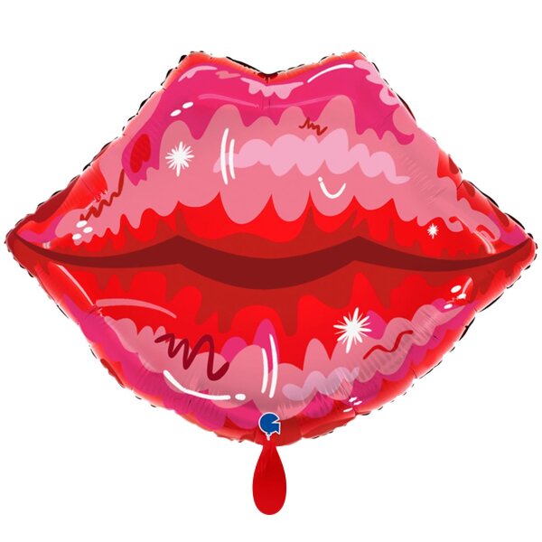 Grabo Folienballon XXL Lippen „Lips“, 57 × 42 cm – Rot/Pink
