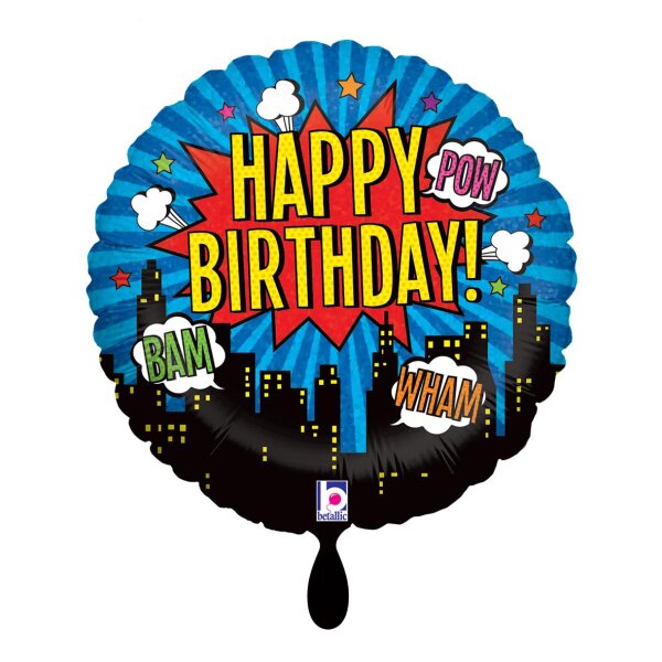 GRABO Folienballon Happy Birthday, rund 46 cm – Schwarz/Gold