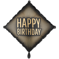 PartyDeco Folienballon Happy Birthday 46 cm – Schwarz/Gold