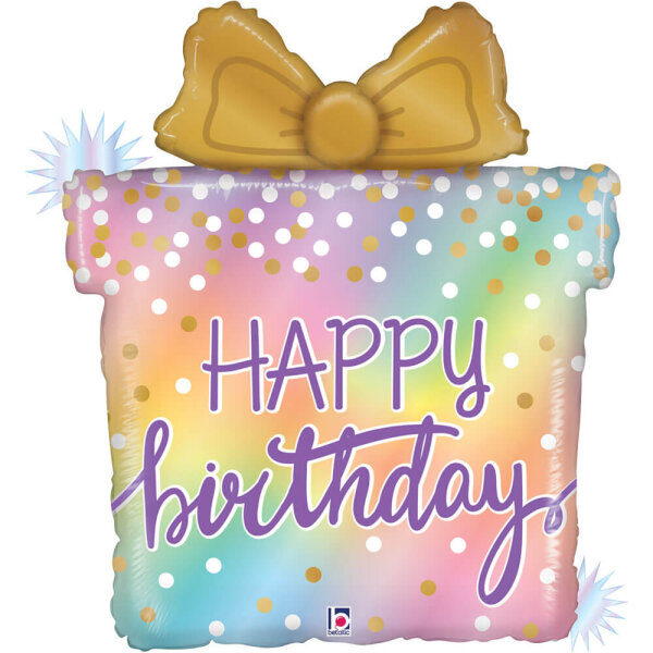 GRABO Folienballon XXL Happy Birthday Geschenk, 69 cm – Opal/Holografisch