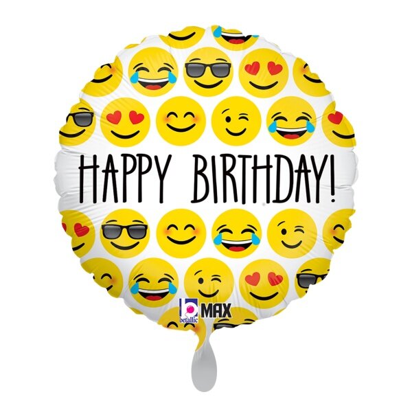 GRABO Folienballon Emoji Happy Birthday, rund 46 cm – Gelb