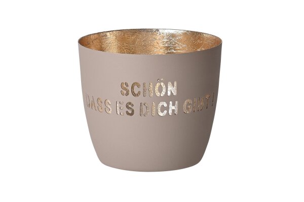 GIFT COMPANY Madras Windlicht M &bdquo;Sch&ouml;n dass es Dich gibt&ldquo; &Oslash; 10 cm &ndash; Sandstone/Gold