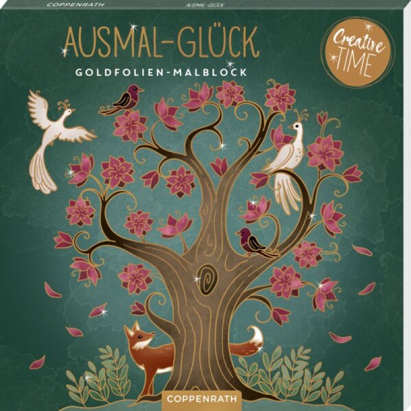 Coppenrath Creative Time Ausmal-Gl&uuml;ck &bdquo;Magic Woods&ldquo; &ndash; Goldfolien-Malblock, 24 Motive